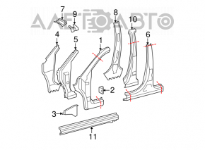 Body pillar central right Toyota Highlander 08-13 on the body