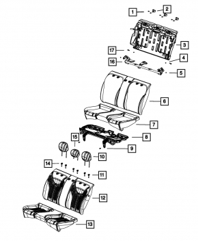 Dodge Dart 13-16 SXT rear seat back, black, one-piece, with perforated fabric inserts, dry-cleanable, dented, faded