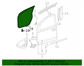 Front left door seal for Toyota Prius 20 04-09