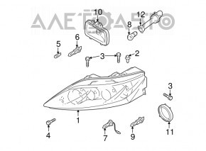 Headlight front left Mazda6 03-08 bare usa dorest light