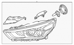 Front right headlight complete Hyundai Ioniq 17-19 LED with cover and mount