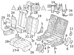 Rear seat cushion, 2nd row, left, VW Tiguan 18-21, black leather, perforated, dry-cleanable, dents