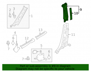 Mazda CX-9 16-23 gray center pillar trim, upper belt, right