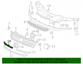 Upper right radiator grille molding Honda Pilot 16-18