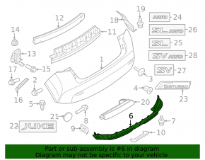 Rear bumper lip for Nissan Juke 15-17 S, SL, SV