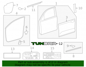 TUNDRA emblem on the front right door of the Toyota Tundra 14-21