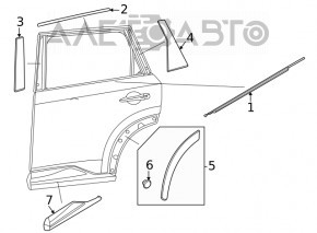 Lower rear right door trim Nissan Rogue 21-25 S, SV structure, broken fasteners, dented, scratches