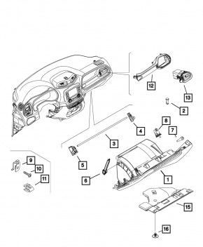 Glove box, glove compartment Jeep Renegade 15-23 gray