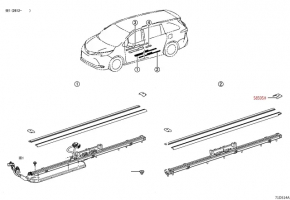 The inner guide cover of the right seat of the 2nd row rear Toyota Sienna 21-25 is black, worn.