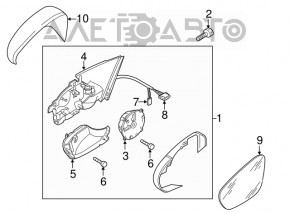 Right side mirror assembly VW Passat b8 16-18 USA 10+2 pins, turn signal, BSM, heated, black, glass in glue