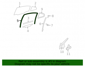 Rear right glass seal for Lexus ES350 07-12