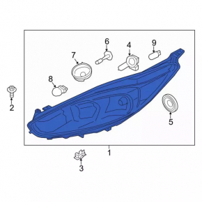Headlight front right bare Ford Fiesta 14-19 rest dark dangling reflector