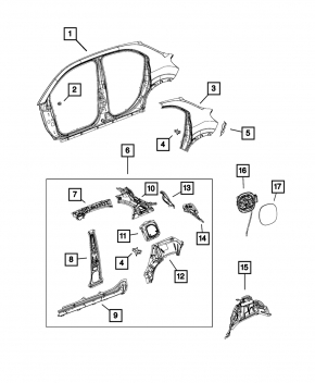 Rear right wing Fiat 500X 16-