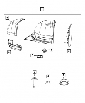 Right side mirror assembly Jeep Grand Cherokee WL 23-26 Trailhawk 4xe