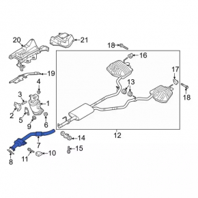 Exhaust line middle part with catalytic converter Ford Explorer 20- 2.3T mesh torn, stud broken