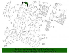 Rear center headrest, 2nd row, Land Rover Range Rover Velar 18-20, black leather