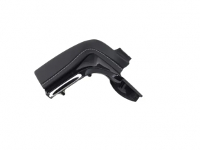 Upper center front panel trim for Jeep Grand Cherokee WL 21-26, black leather, white stitching, glossy black, tear