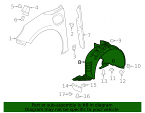 Front left fender liner Chevrolet Volt 16-