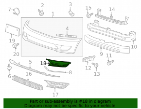 Front bumper grille left VW Passat b7 12-15 USA under fog lights, without molding