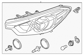 Headlight front left naked Kia Forte 4d 14-16 dorest halogen + led drl