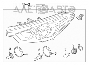 Headlight front left naked Kia Forte 4d 14-16 dorest halogen + led drl