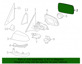 Left mirror element BMW 5 F10 11-16 heated
