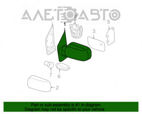 Left side mirror assembly Nissan Armada/Titan 03-15 5-pin, heated, structure