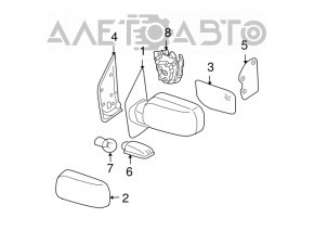 Left side mirror assembly Nissan Armada/Titan 03-15 5-pin, heated, structure