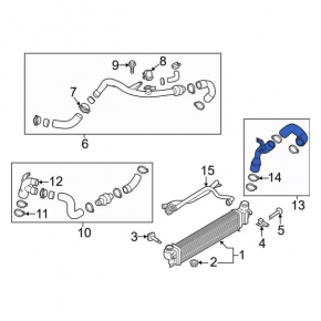 Intercooler pipe right Ford Edge 19-24 2.7T assembled 2 parts