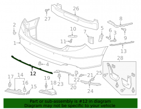 Rear bumper lower molding between plugs Honda Accord 18-22 structure, dented