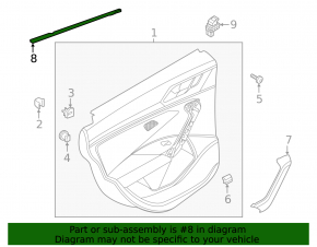 Inner door glass seal, rear left, VW Jetta 19-24
