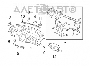 Dashboard front panel without AIRBAG Acura MDX 07-11 black