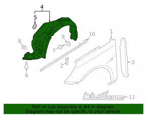 Front left fender liner Hyundai Sonata 11-13