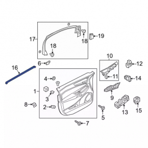 Glass seal inside front right door Ford Edge 15-