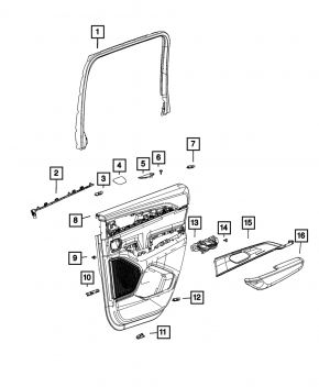 Door trim card rear right Jeep Grand Cherokee WL 22-26 black, Capri, under the curtain