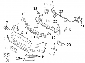 Front bumper bare Ford Fusion mk5 17-18 for 4 parking sensors and Park Assist, white, scratches