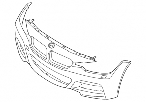 Front bumper bare BMW 3 F30 12-18 without fog lights, without headlight washers