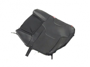 Rear seat, 2nd row, upper left, Jeep Compass 19-21, leather + cloth, black, white and brown stitching, with belt and armrest, dented leather