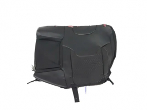 Rear seat, 2nd row, upper left, Jeep Compass 19-21, leather + cloth, black, white and brown stitching, with belt and armrest, dented leather