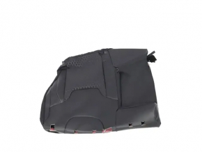 Rear seat, 2nd row, upper left, Jeep Compass 19-21, leather + cloth, black, white and brown stitching, with belt and armrest, dented leather