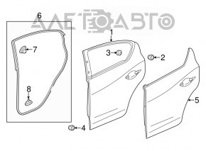 Bare rear right door Acura ILX 13-15 pre-rest black, dent at the lower hinge
