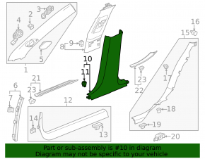 Cadillac CTS 14-19 lower left center pillar trim, black