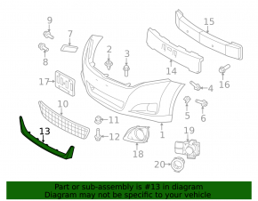 Gray lower grille molding for the front bumper of the Toyota Venza 2009-2015