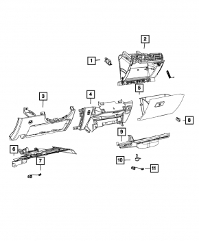 Jeep Grand Cherokee WK2 14-22 black lower passenger footwell trim panel, torn