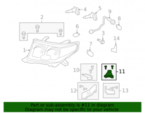 Left headlight mount, upper right, Toyota Land Cruiser 08-15 pre-rest