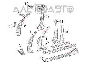 Body pillar central left Lexus LS460 LS600h 07-17 with threshold, bumps, dented