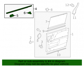 Rear right glass seal Toyota Sienna 11-17 inner