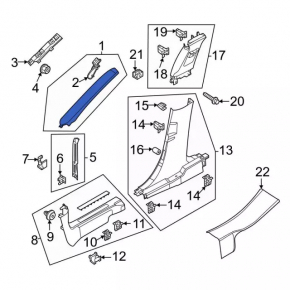 Front pillar trim upper left Ford Mustang Mach-E 21-23 light gray