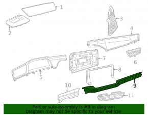 Right lower front panel trim for VW Atlas 24-25, black leather with white stitching and black molding