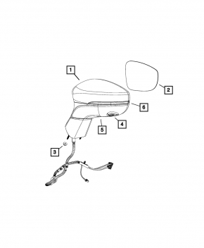 Right side mirror assembly, Chrysler Pacifica 17-20, heated, black, BSM, 7 pins